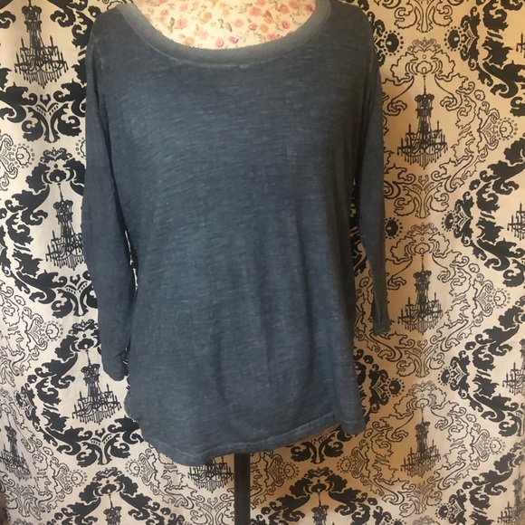 Blue 3/4Sleeve Top with Lace Backing and Zipper - Picture 2 of 6